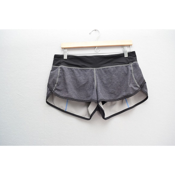Lululemon Gray Heathered Speed Running Shorts Back Zip Pocket Size 8 - Picture 1 of 4
